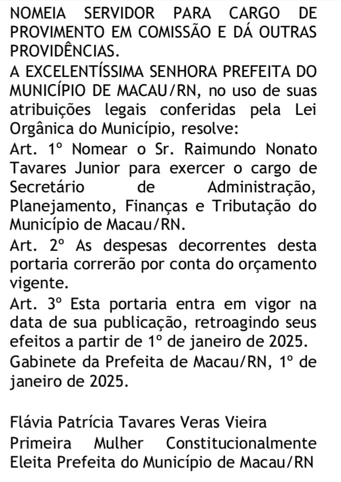 Screenshot_20250101_201403_Adobe-Acrobat SAIU A NOMEAÇÃO DOS SECRETÁRIOS NOMEADOS PELA PRIMEIRA PREFEITA DE MACAU