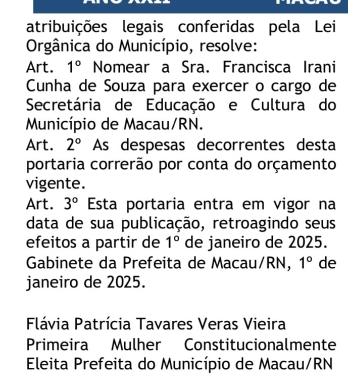 Screenshot_20250101_201427_Adobe-Acrobat SAIU A NOMEAÇÃO DOS SECRETÁRIOS NOMEADOS PELA PRIMEIRA PREFEITA DE MACAU