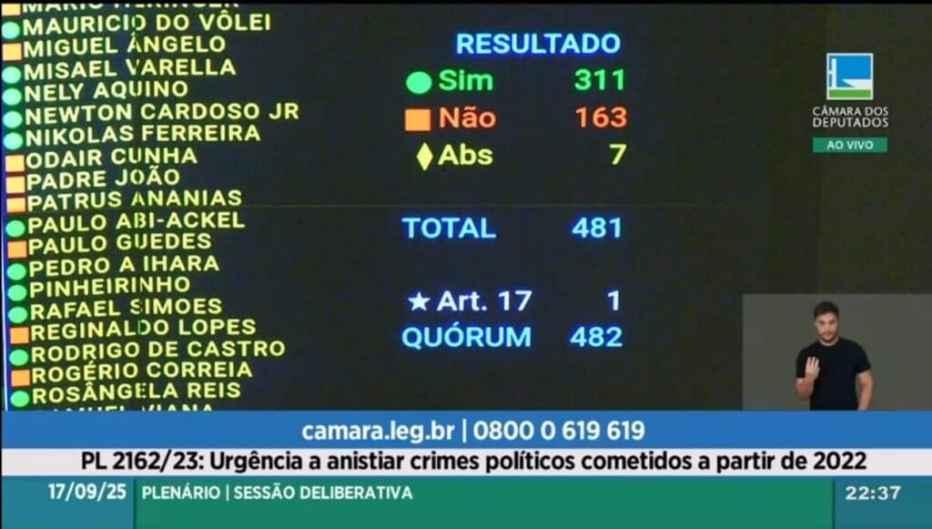 IMG-20250917-WA0747-1024x581 A BONDADE VENCE O ÓDIO ESQUERDISTA E URGÊNCIA DA ANISTIA É APROVADA